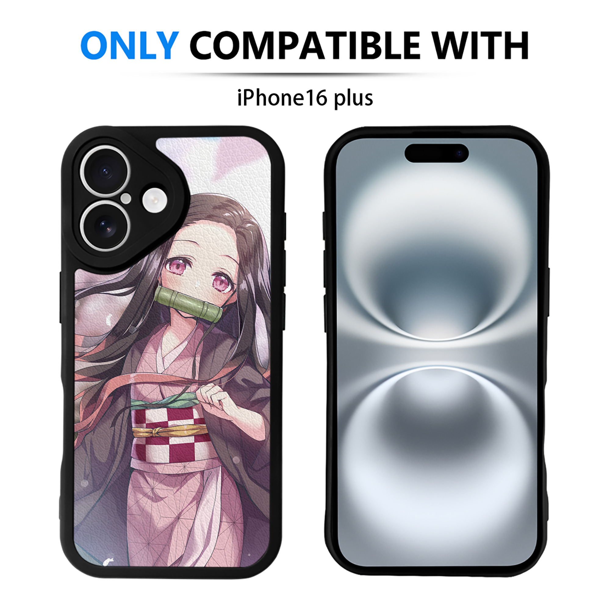 （画像用） 鬼滅の刃（きめつのやいば）竈門 禰󠄀豆子／かまど ねずこ Kamado Nezuko 【iPhone 16シリーズ対応】シリコンスマホケース（レザー調） 材質：シリコン
